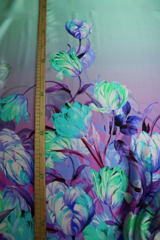 SATYNA JEDWABNA WZÓR SZLAKOWY TULIPANY MIĘTOWE