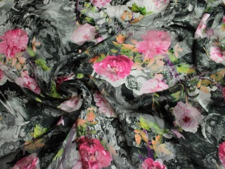 SZYFON JEDWABNY DEVORE WZÓR KWIATY RÓŻOWE