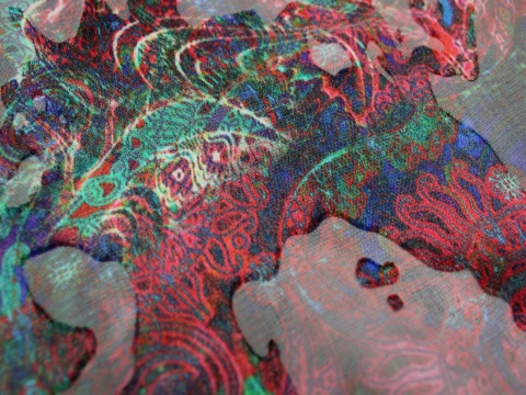 szyfon jedwabny devore wzór turecki różowo zielony