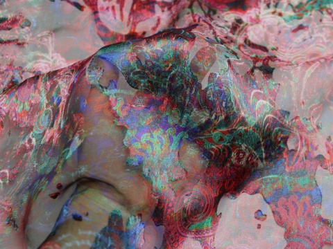 szyfon jedwabny devore wzór turecki różowo zielony