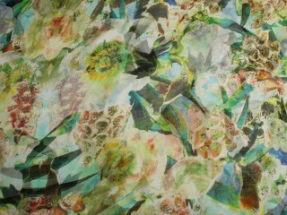 SZYFON JEDWABNY WZÓR KWIATY ZIELEŃ