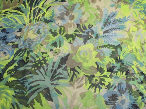 szyfon jedwabny wzór kwiaty limonka niebieskie jedwab naturalny 100%