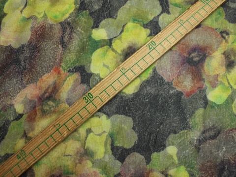 szyfon jedwabny wzór kwiaty zielono brązowe jedwab naturalny 100%