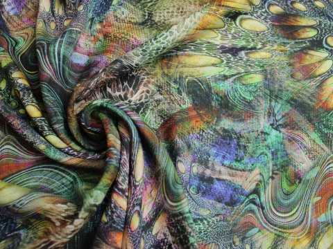 szyfon jedwabny wzór pawie pióra kolorowe jedwab naturalny 100%