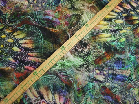 szyfon jedwabny wzór pawie pióra kolorowe jedwab naturalny 100%