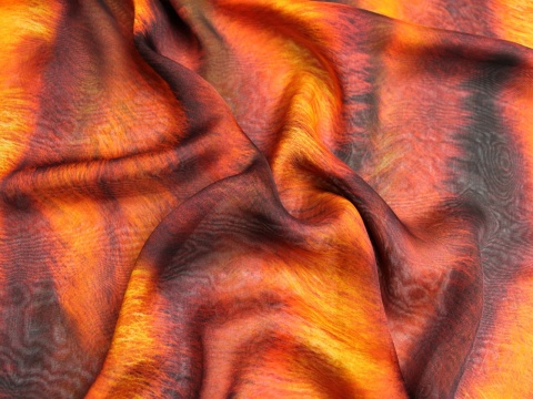 szyfon jedwabny wzór płomienie pomarańczowe jedwab naturalny 100%