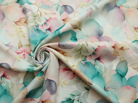 tkanina barbie kwiaty pastelowe mięta róż
