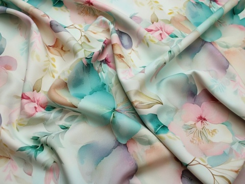 tkanina barbie kwiaty pastelowe mięta róż