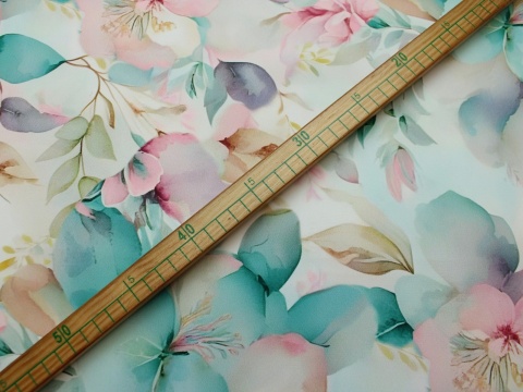 tkanina barbie kwiaty pastelowe mięta róż