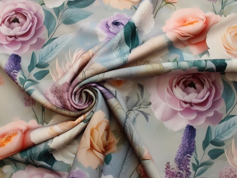 tkanina barbie róże pastelowe różowe na szarym tle