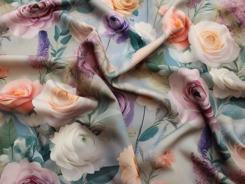 tkanina barbie róże pastelowe różowe na szarym tle