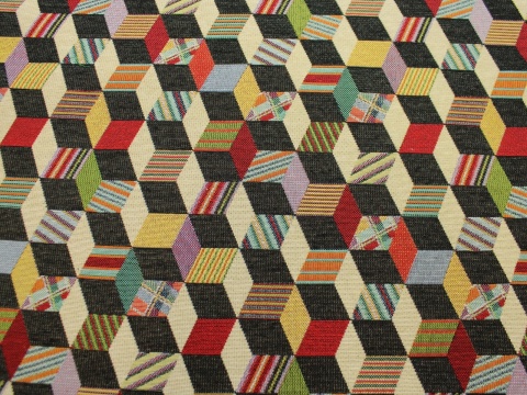 tkanina gobelinowa gobelin wzór geometryczny kolorowe sześciany 3D