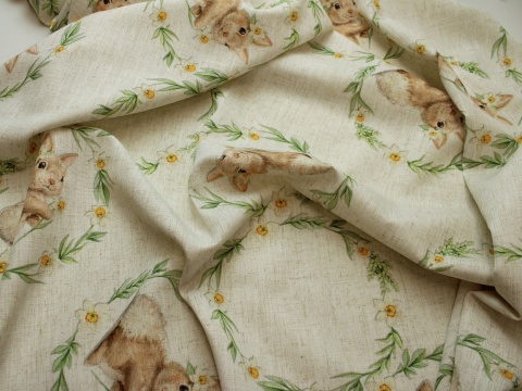 tkanina obrusowa wielkanocna lniana zajączek wielkanocny
