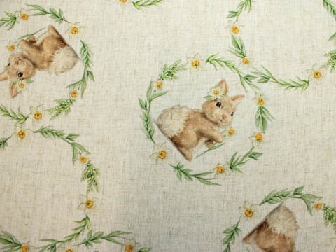 tkanina obrusowa wielkanocna lniana zajączek wielkanocny