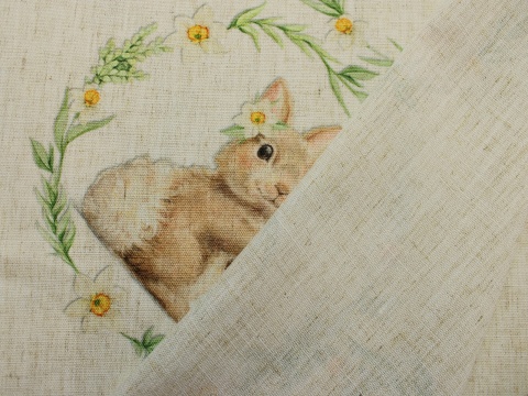 tkanina obrusowa wielkanocna lniana zajączek wielkanocny