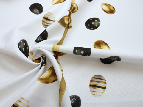tkanina obrusowa wielkanocna pisanki glamour czarno złote