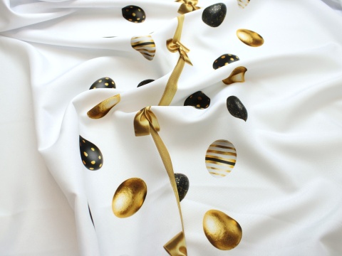 tkanina obrusowa wielkanocna pisanki glamour czarno złote