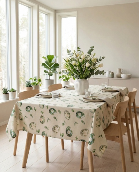 tkanina obrusowa wielkanocna pisanki miętowe plamoodporna