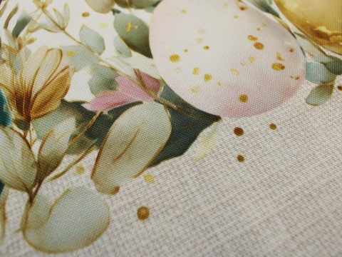 tkanina obrusowa wielkonocna pisanki pastelowe wzór bokiem