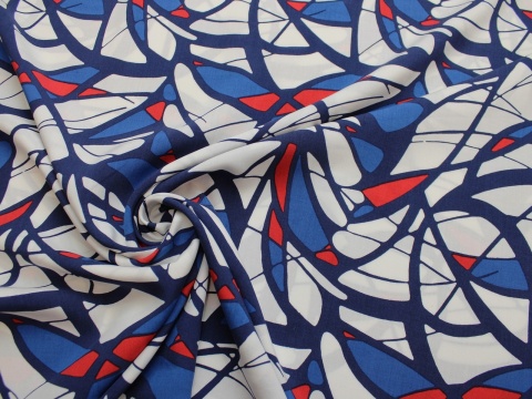 tkanina wiskozowa wiskoza wzór geometryczny niebiesko biały