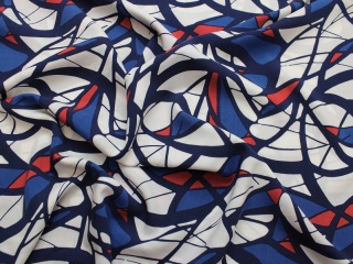 TKANINA WISKOZA WZÓR GEOMETRYCZNY NIEBIESKI