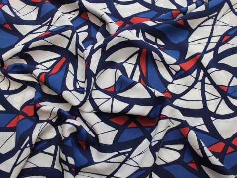 tkanina wiskozowa wiskoza wzór geometryczny niebiesko biały
