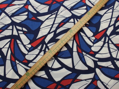 tkanina wiskozowa wiskoza wzór geometryczny niebiesko biały