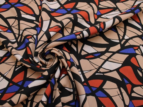 tkanina wiskozowa wiskoza wzór geometryczny pomarańczowo beżowy