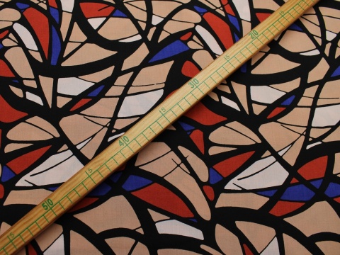 tkanina wiskozowa wiskoza wzór geometryczny pomarańczowo beżowy