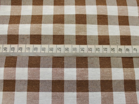 materiał w kratkę na zasłony obrusy biało-brązowa szer. 280 cm